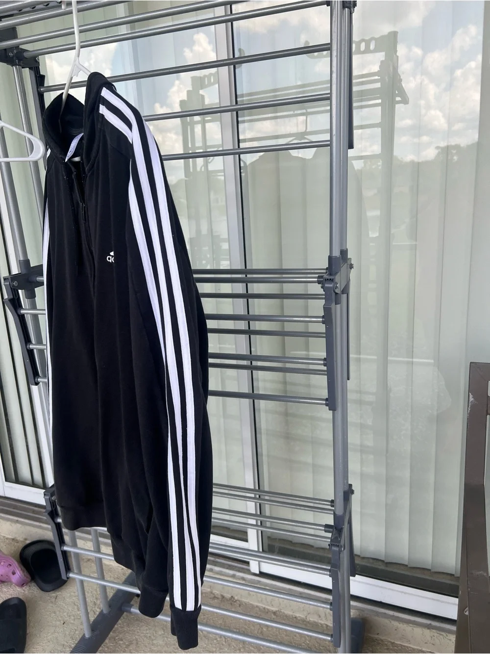 adidas Black Hooded Track Jacket with White Stripes
